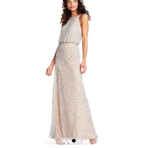 Adrianna Papell Beaded Art Deco Blouson Halter Dress - Picture 3 of 8